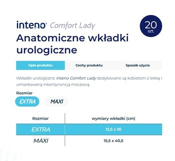 Inteno Comfort Lady, wkłady anatomiczne urologiczne, Maxi, 20 szt.