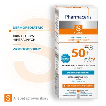 Pharmaceris S, bezpieczny krem ochronny do twarzy od 1. dnia życia, SPF 50+, 50 ml
