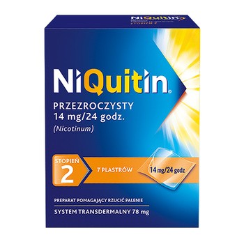 Niquitin przezroczysty, 14 mg/24 h, system transdermalny 78 mg, stopień 2, plastry, 7 szt.