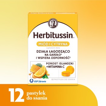 Herbitussin, pastylki do ssania, smak miód i cytryna, 12 szt.