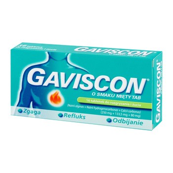Gaviscon o smaku mięty TAB, tabletki do rozgryzania i żucia, 16 szt.