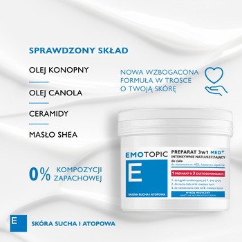 Emotopic Med+, preparat 3w1 intensywnie natłuszczający do ciała, do stosowania w AZS, łuszczycy, egzemie, 500 ml