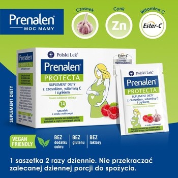 Prenalen Protecta, saszetki z proszkiem, smak malinowy, 14 szt.