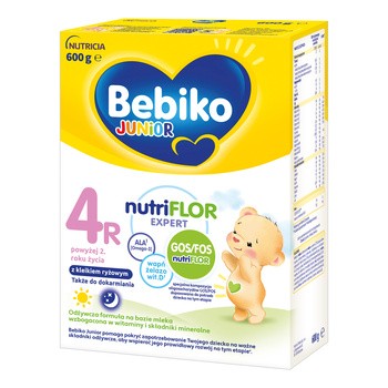 Bebiko Junior 4R NUTRIflor Expert, odżywcza formuła na bazie mleka z kleikiem ryżowym, powyżej 2. roku życia, proszek, 600 g