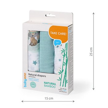 BabyOno Natural Bamboo, naturalne pieluszki z włókien bambusa, kolor niebieski, 3 szt.
