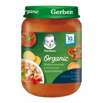 Gerber Organic, słodkie ziemniaki z warzywami i kurczakiem, 10 m+, 190 g