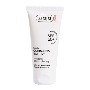 Ziaja Med Kuracja Ochronna UVA+UVB, matujący krem do twarzy, cera tłusta i mieszana,  SPF 50+, 50 ml
