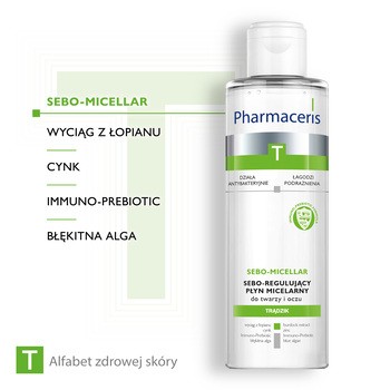 Pharmaceris T Sebo-Micellar, antybakteryjny płyn micelarny do twarzy i oczu, 200 ml