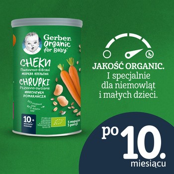 Gerber Organic, chrupki pszenno-owsiane marchewka, pomarańcza, 10 m+, 35 g