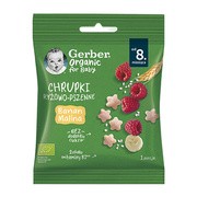 Gerber Organic, chrupki ryżowo-pszenne, banan, malina, 8 m+, 7 g