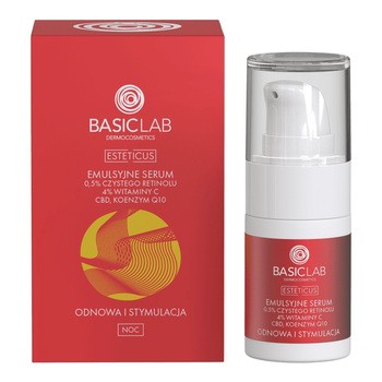 BasicLab Esteticus, emulsyjne serum 0,5% retinolu, 4% wit. C, CBD, koenzym Q10,15 ml