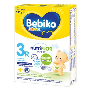 Bebiko Junior 3R NUTRIflor Expert, odżywcza formuła na bazie mleka z kleikiem ryżowym, powyżej 1. roku życia, proszek, 350 g