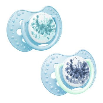 Canpol Lovi, smoczek uspokajający silikonowy dynamiczny, 0-3 m Tie Dye Blue, 2 szt.