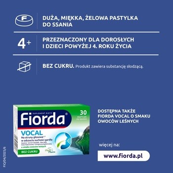 Fiorda Vocal, pastylki do ssania bez cukru, smak pomarańczowy, 30 szt.