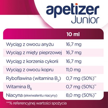 Apetizer Junior, syrop, o smaku malinowo-porzeczkowym, 100 ml