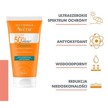 Avene Eau Thermale Cleanance, krem ochronny SPF 50+ do skóry tłustej, skłonnej do niedoskonałości, 50 ml