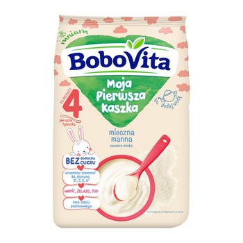 BoboVita Moja Pierwsza Kaszka, kaszka manna, mleczna, bez cukru, 4 m+, 230 g