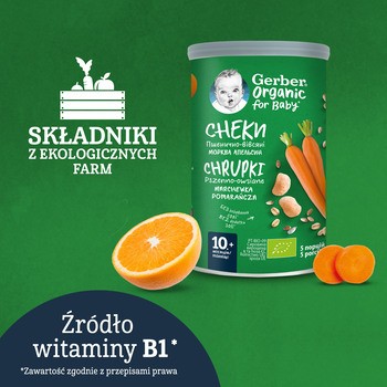 Gerber Organic, chrupki pszenno-owsiane marchewka, pomarańcza, 10 m+, 35 g
