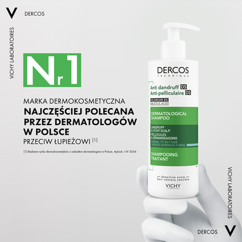 Vichy Dercos DS, szampon przeciwłupieżowy, włosy normalne i przetłuszczające się, 390 ml